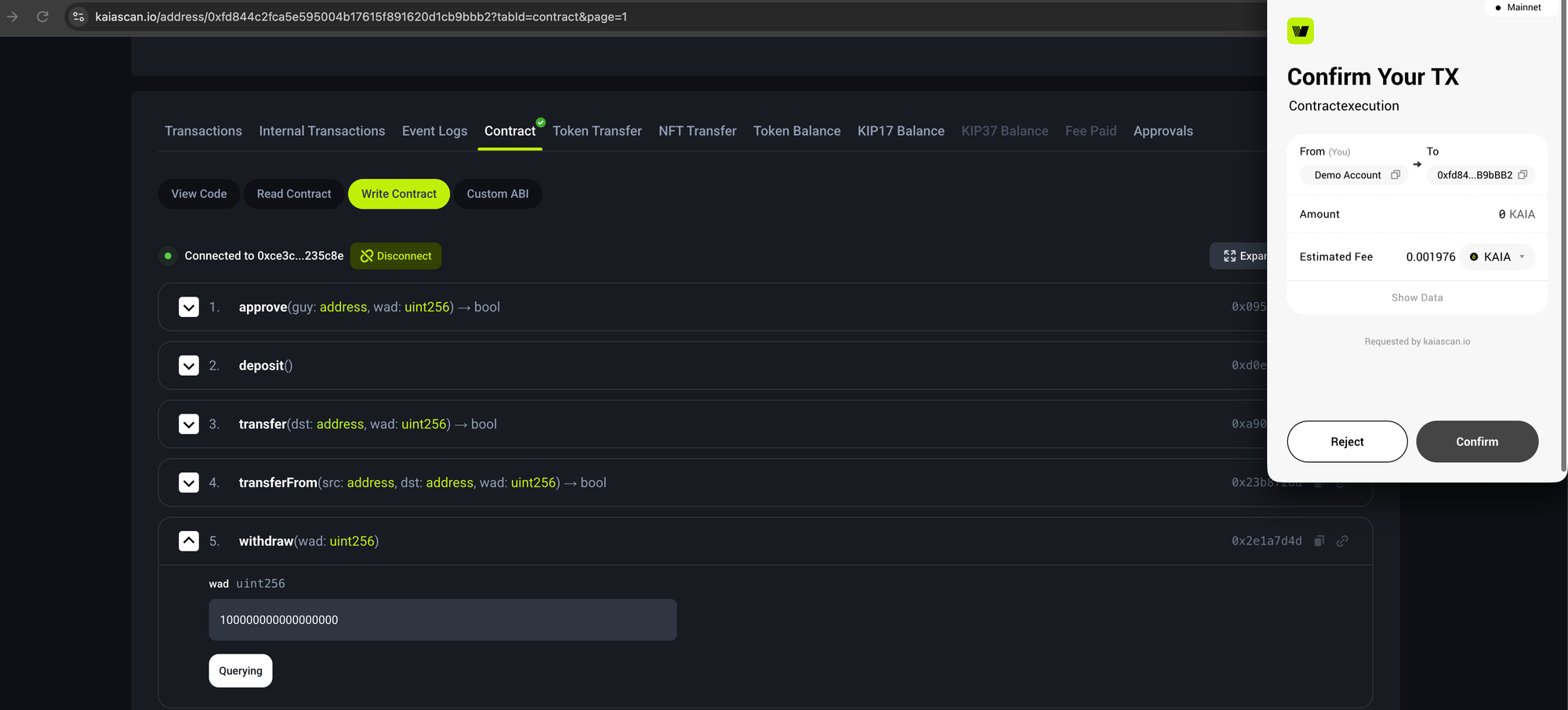 Verifying the unwrap transaction on Kaiascan