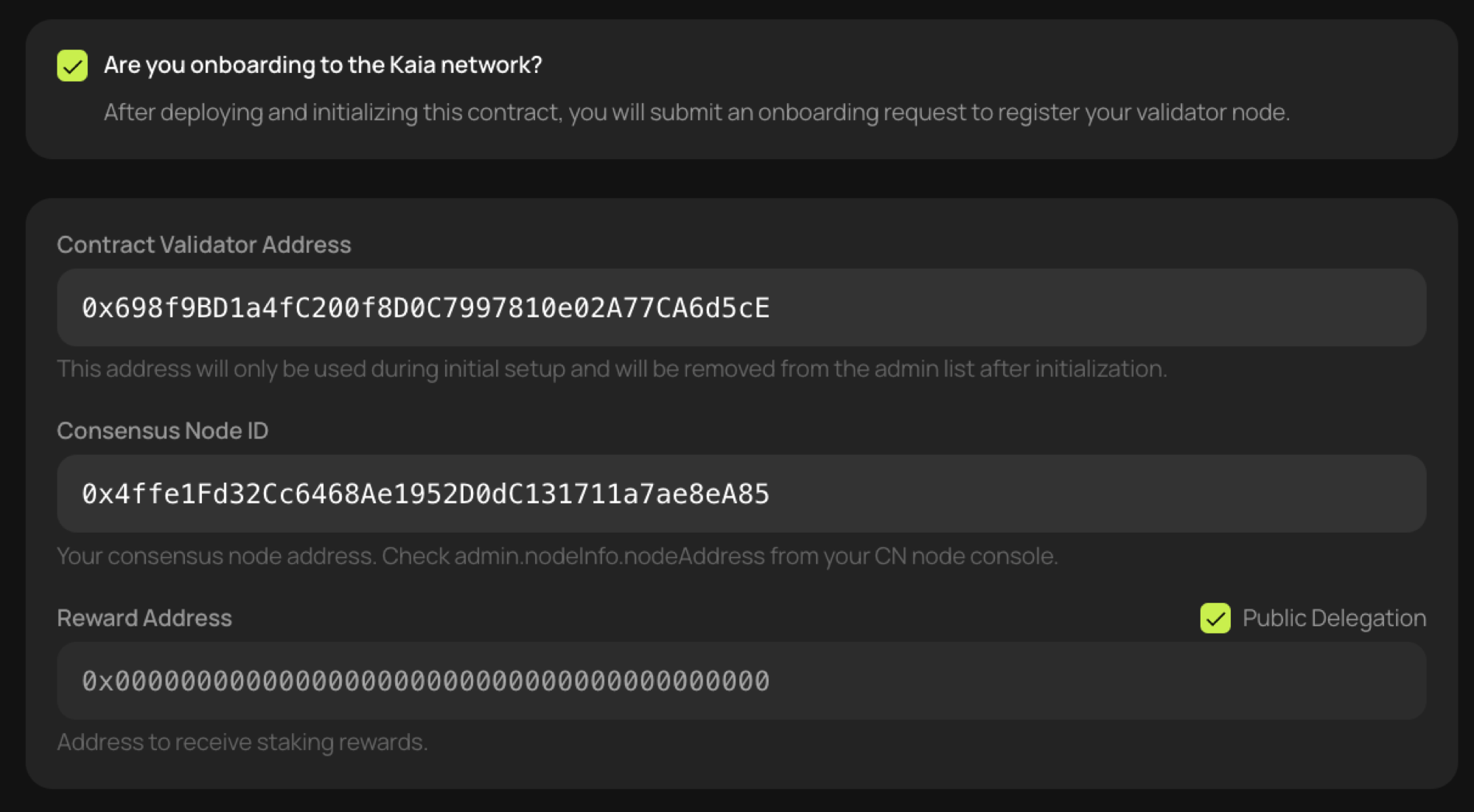 Deploy Staking Contract form