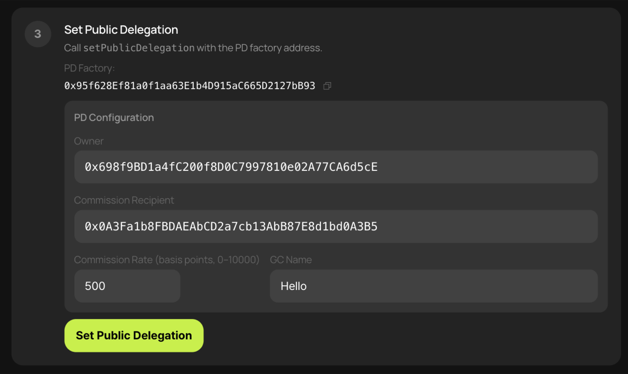Public Delegation info (cont.)