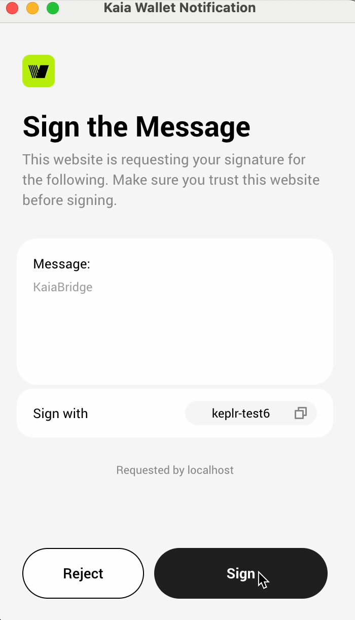 Sign message in Kaia Wallet