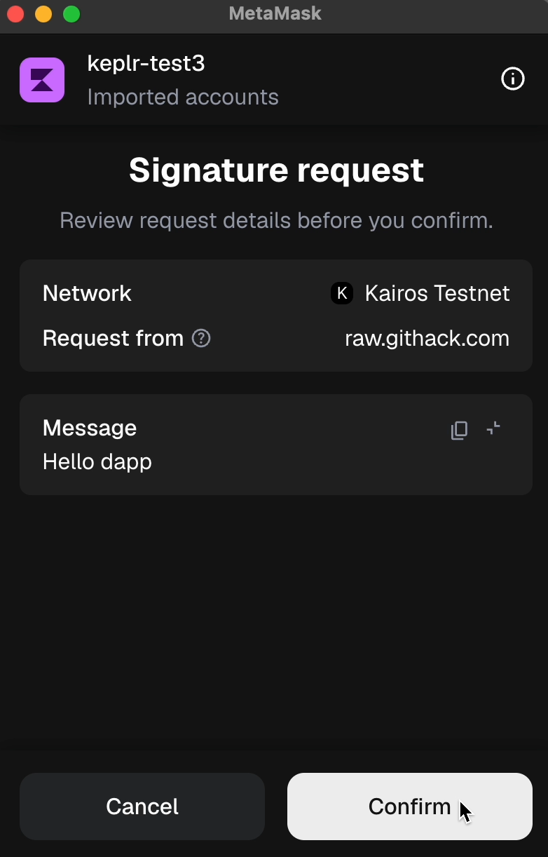 Sign message in MetaMask