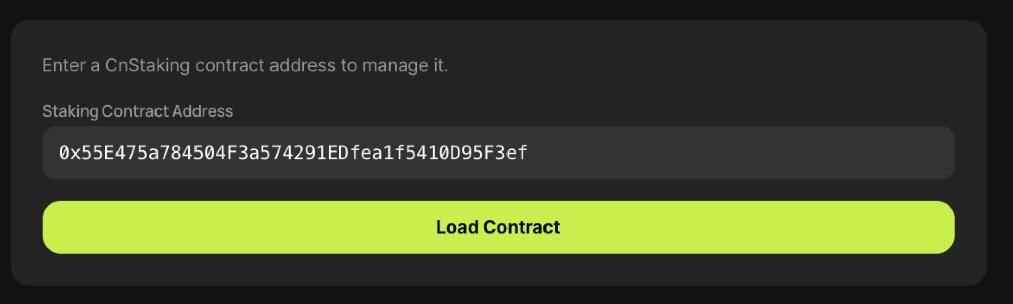 Enter staking contract address
